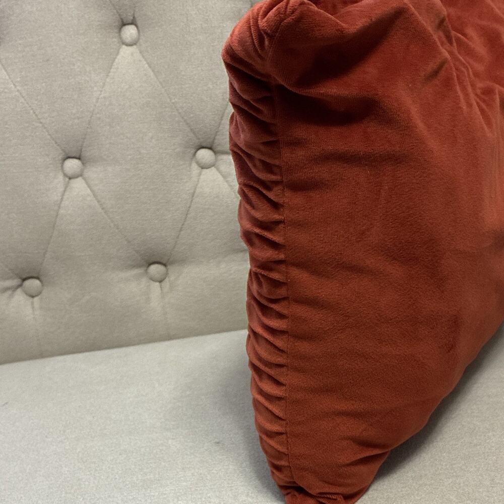 Rust Velvet Textured Lumbar Pillow Rectangular Ruched Wave Decorative Modern - Picture 3 of 3